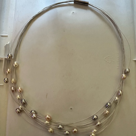 New Honora Floating Freshwater Pearl Multi Strand White Wire Illusion Necklace - Picture 3 of 3